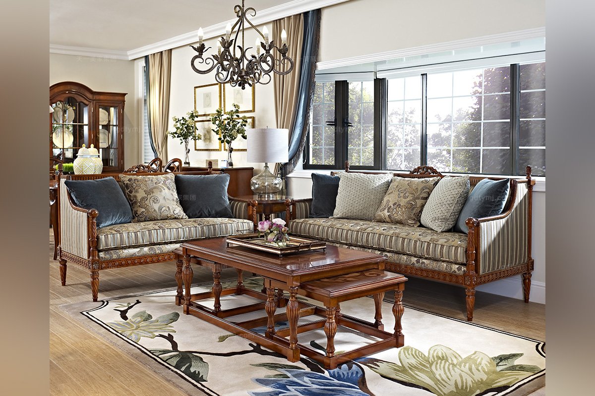 高端品牌美式布藝雙位沙發