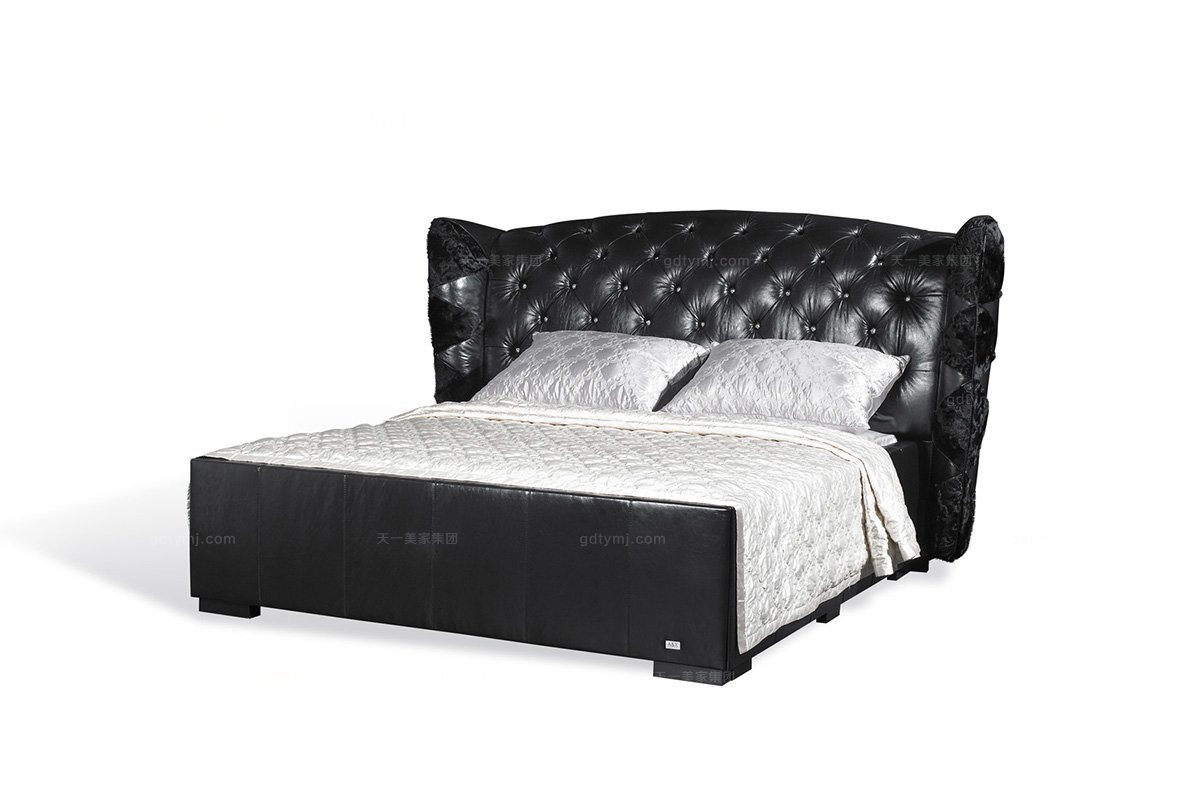 高端別墅后現代皮質雙人床