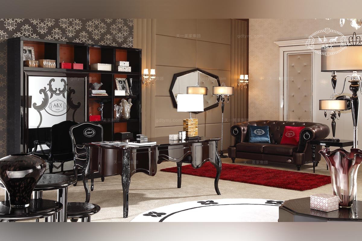 高端別墅后現代黑色鱷魚紋書柜