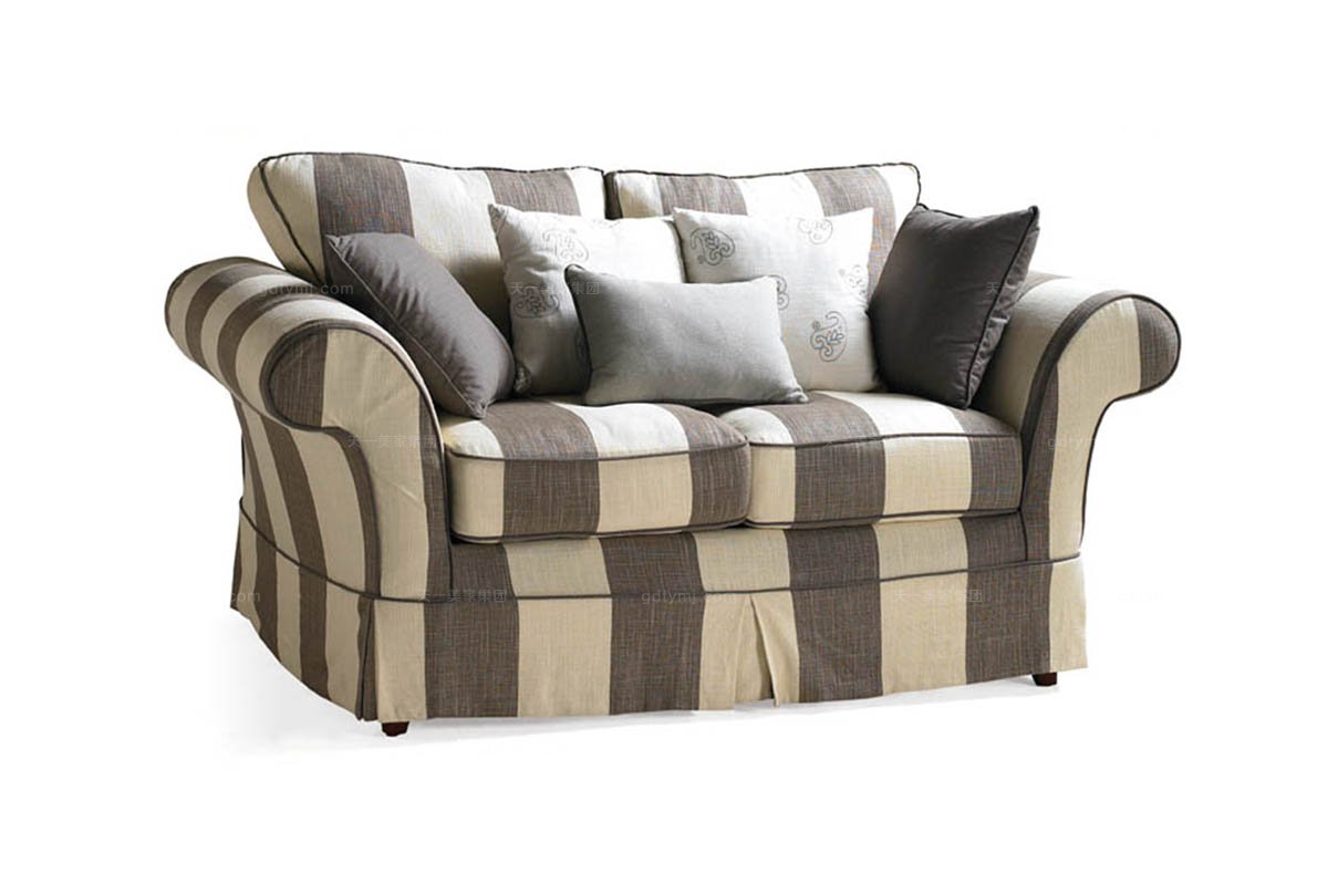 高端美式鄉村家具布藝條紋二位沙發
