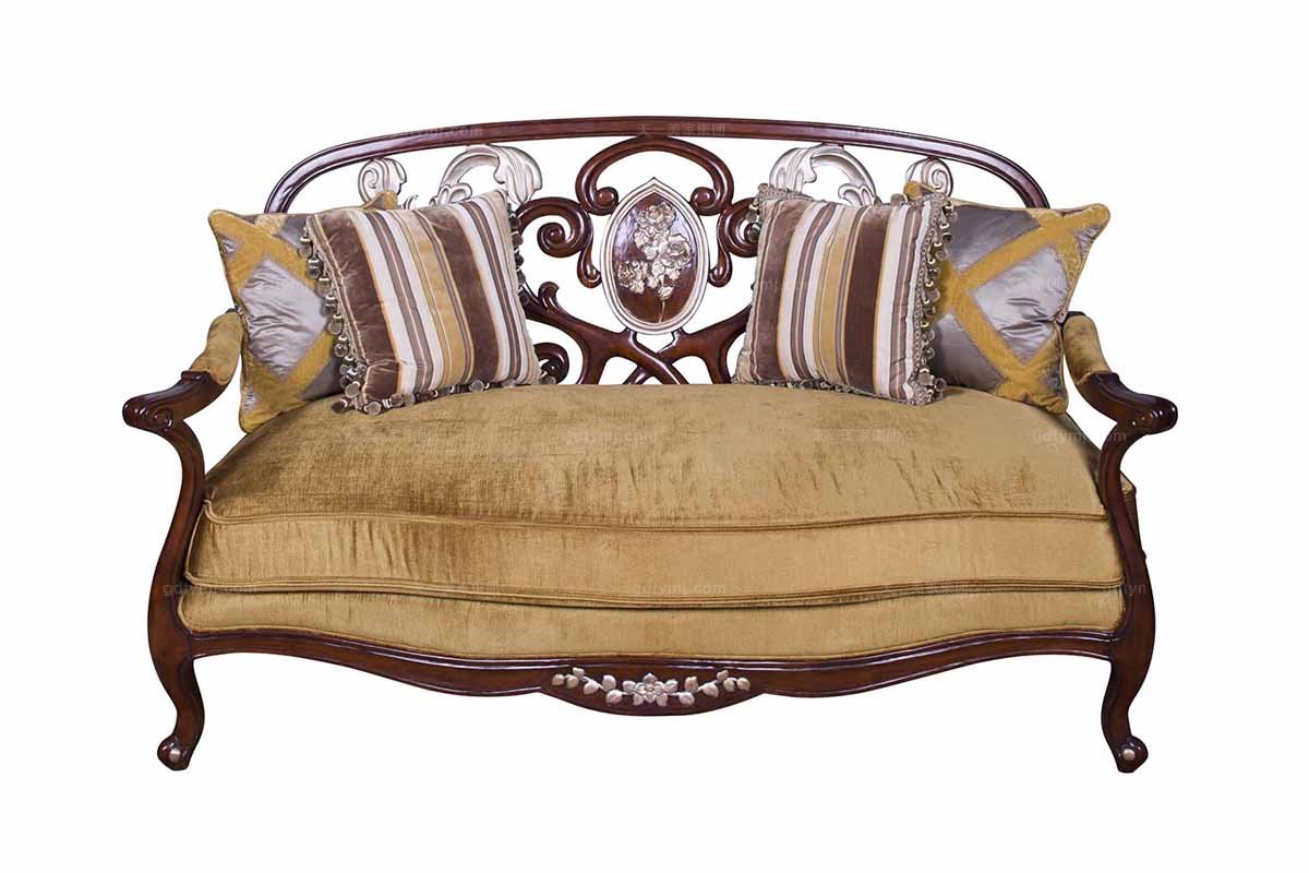 高端家具美式雕花布藝雙位沙發
