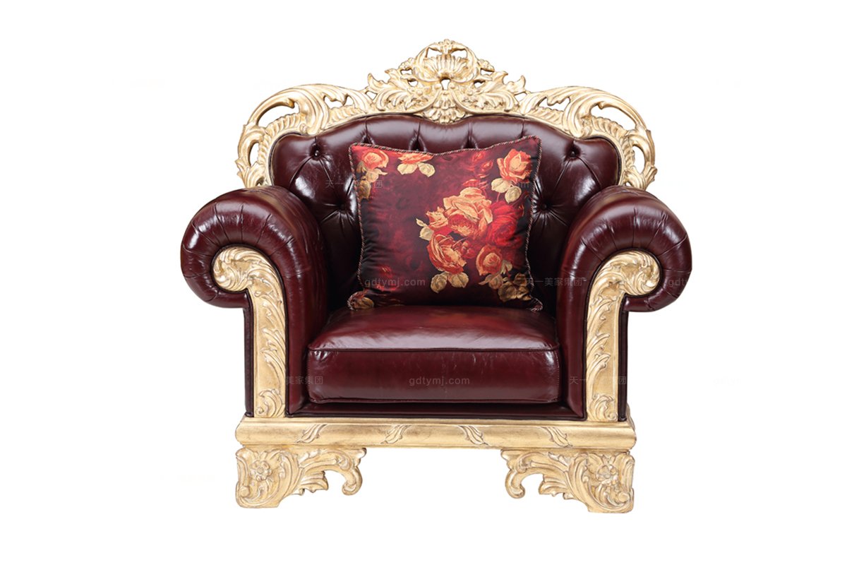 世界高端家具奢華新古典真皮單人沙發