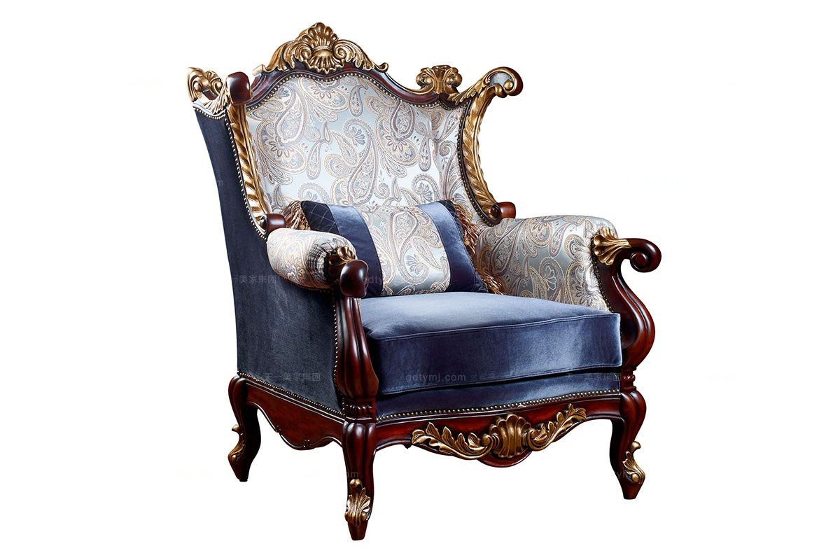 高端美式家具寶藍色三位沙發