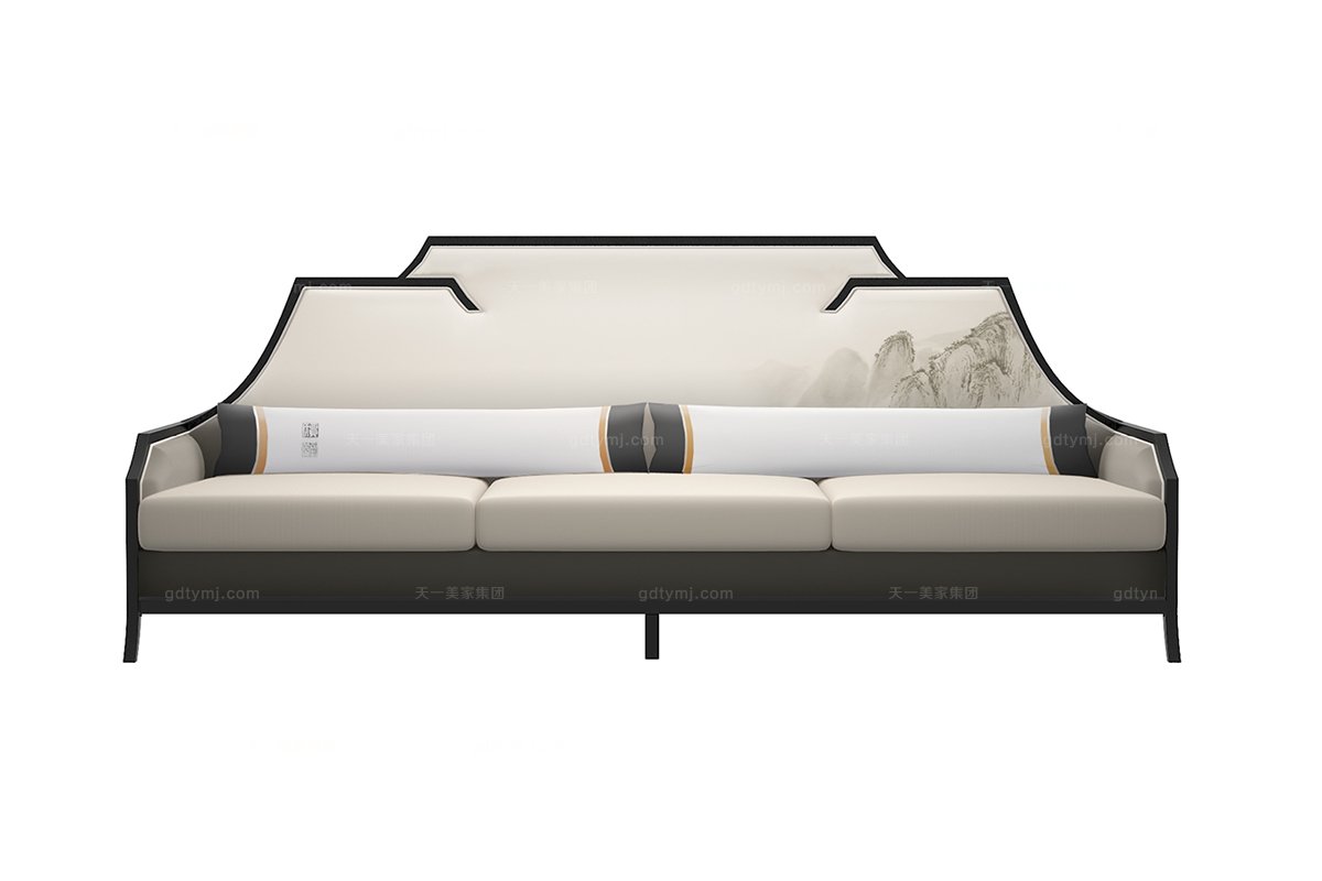 高端新中式斜檐長沙發