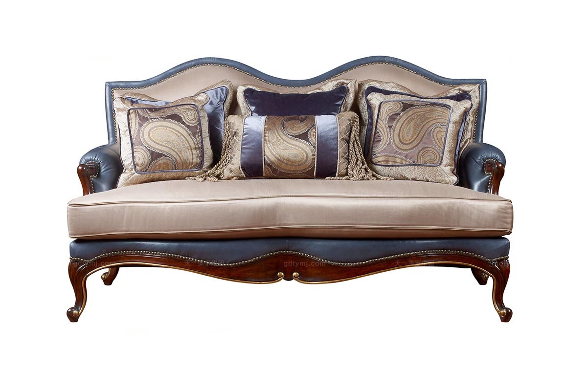 高端美式實木家具灰色布藝三人位沙發