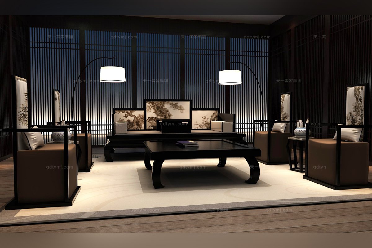 高端新中式壽松長沙發