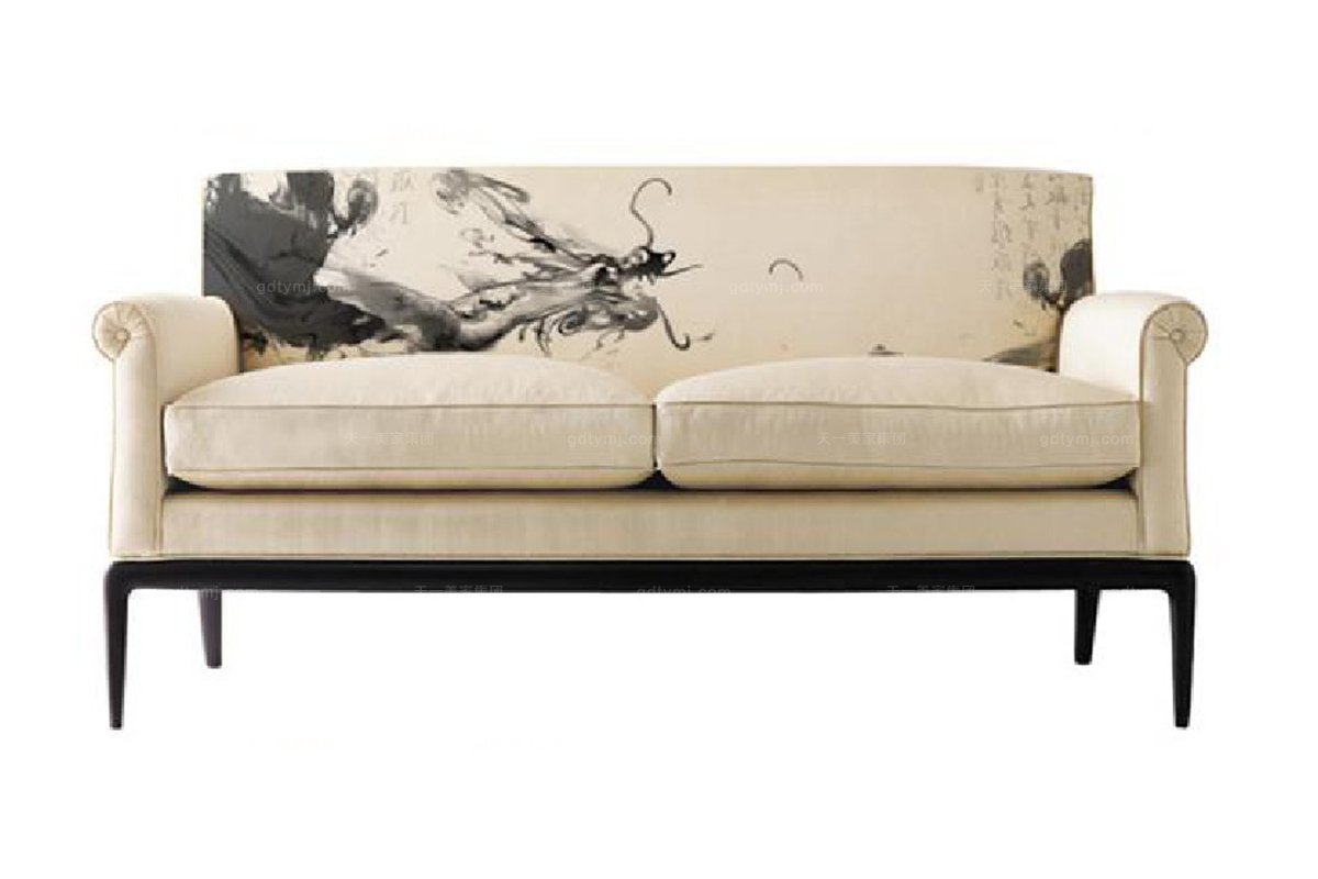 高端新中式家具樣板房水墨龍雙人沙發