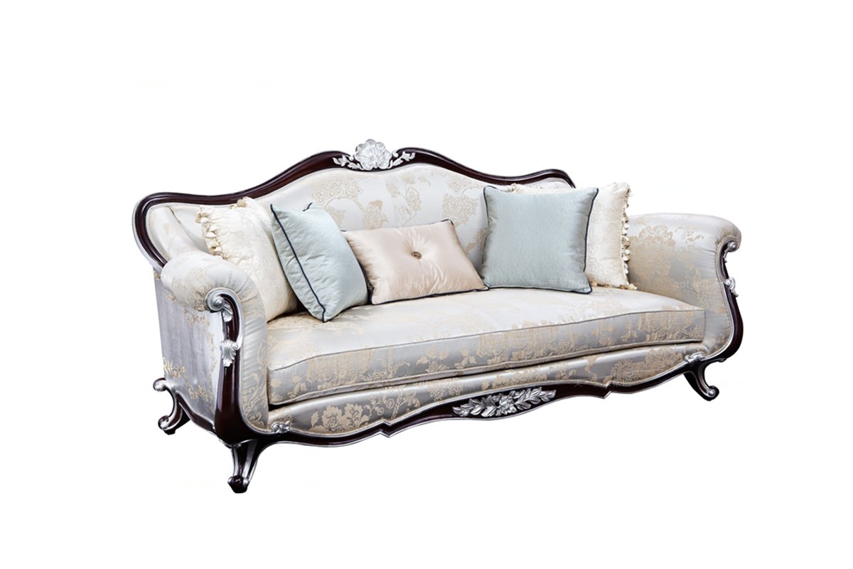 高端別墅雕花真皮三人沙發