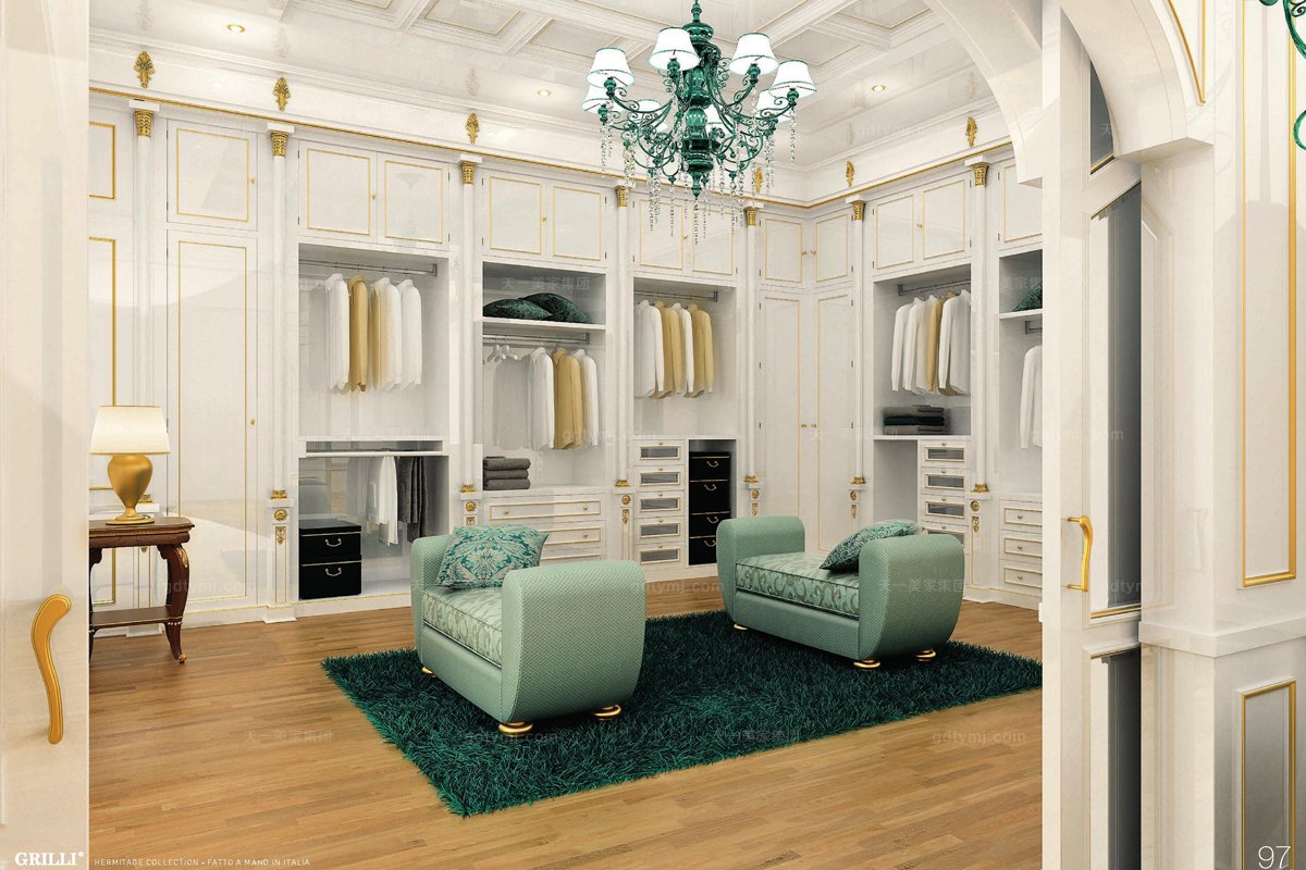 Grilli奢華新古典雕花衣帽間換衣凳