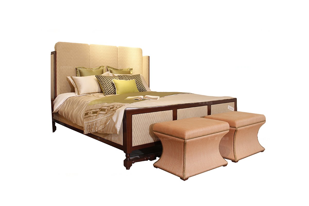 高端時尚現代新古典實木網面雙人床