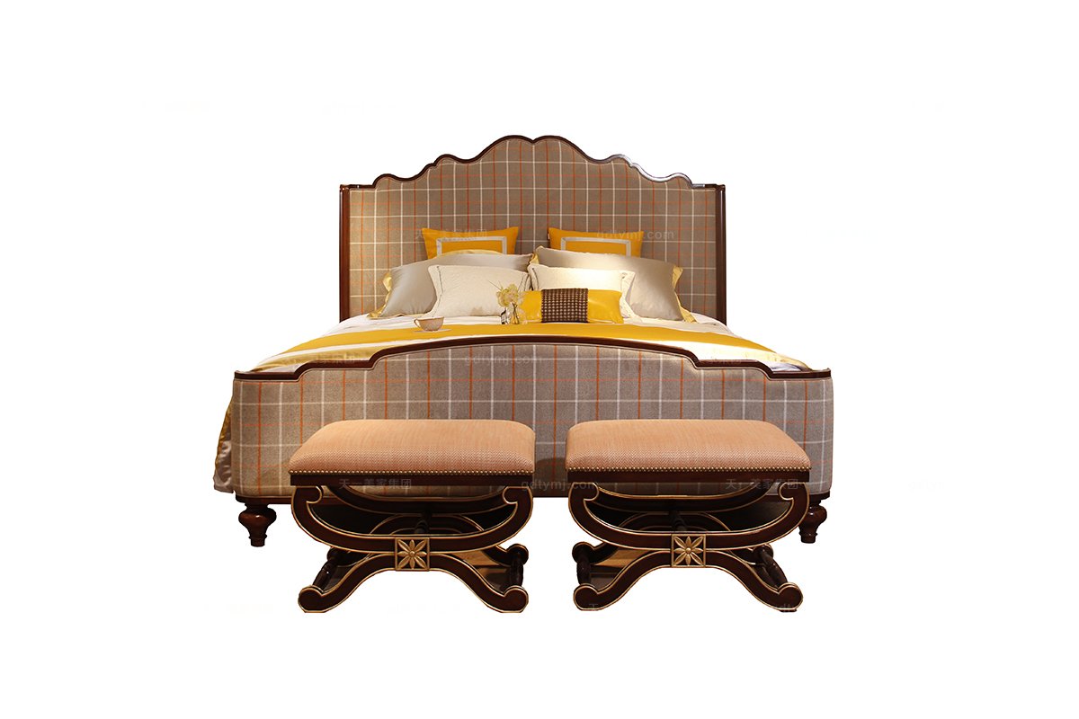 高端品牌簡單大氣現代新古典格子雙人床