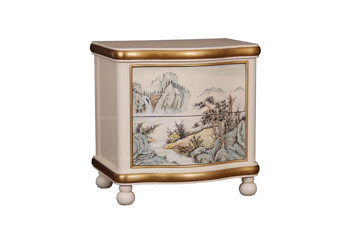 高端時尚彩繪淺色現代新古典床頭柜