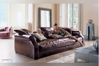 Longhi現代酒紅色真皮四人位沙發