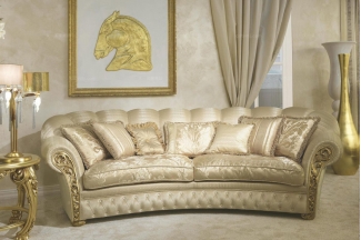 Pigoli 皮溝里歐式布藝拉扣金色雕花休閑沙發