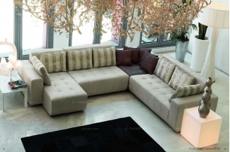 Pigoli 皮溝里灰色皮革轉角沙發客廳系列