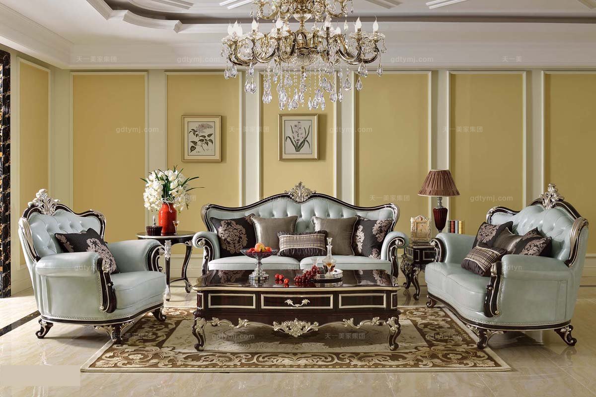 世界高端家具品牌法式實木白色真皮沙發