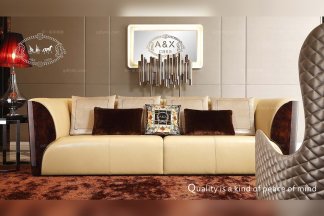 奢華五星級酒店家具品牌家具黃色真皮四位沙發