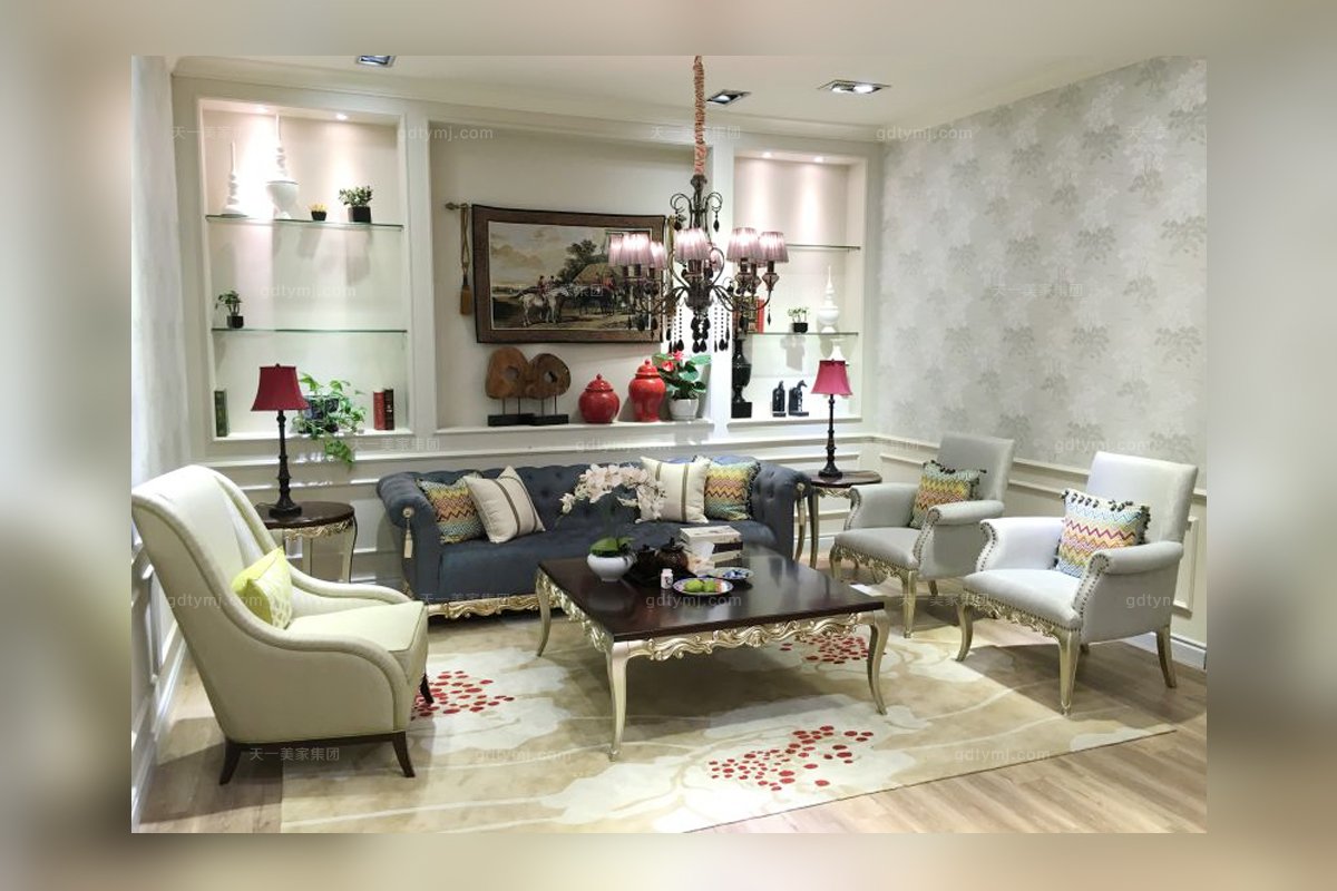 高端家具售樓部家具品牌法式金銅色三人位沙發(fā)