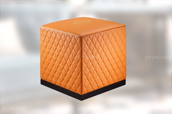 高端后現代輕奢客廳家具橙色皮桃木紋飾板真皮沙發組合小方凳