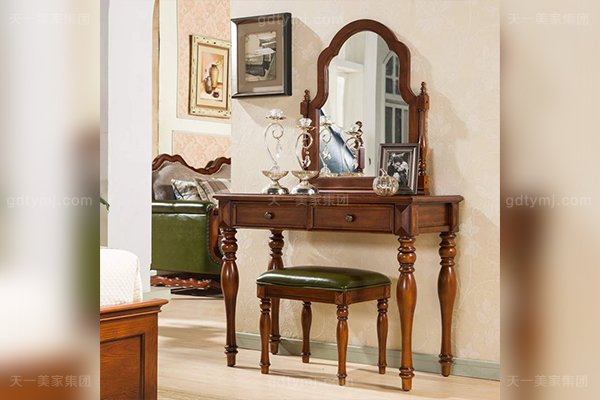 高端別墅家具品牌優質好實木露木色美式妝臺