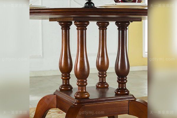 品牌別墅家具高端好實木美式露木色圓餐桌1.2M全實木圓餐桌