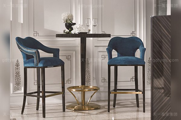 高端現代輕奢風家具實木五金黑檀木皮拼花休閑吧臺吧椅