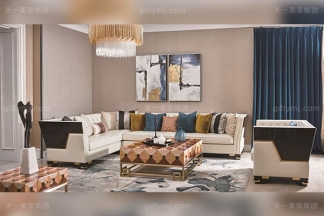 高端別墅輕奢轉角沙發實木客廳真皮軟包轉角沙發組合