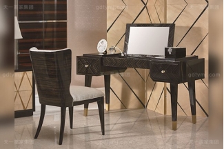 高端后現代別墅輕奢風格臥室家具實木楓影黑檀木皮拼花妝臺妝椅組合