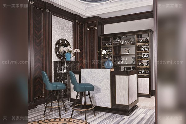 高端會所后現代輕奢風格家具品牌家具大理石吧臺+真皮吧椅組合