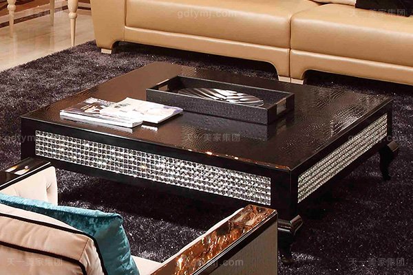 名貴奢華家具后現代輕奢客廳家具黑鱷紋牛角飾面奶茶真皮沙發組合茶幾