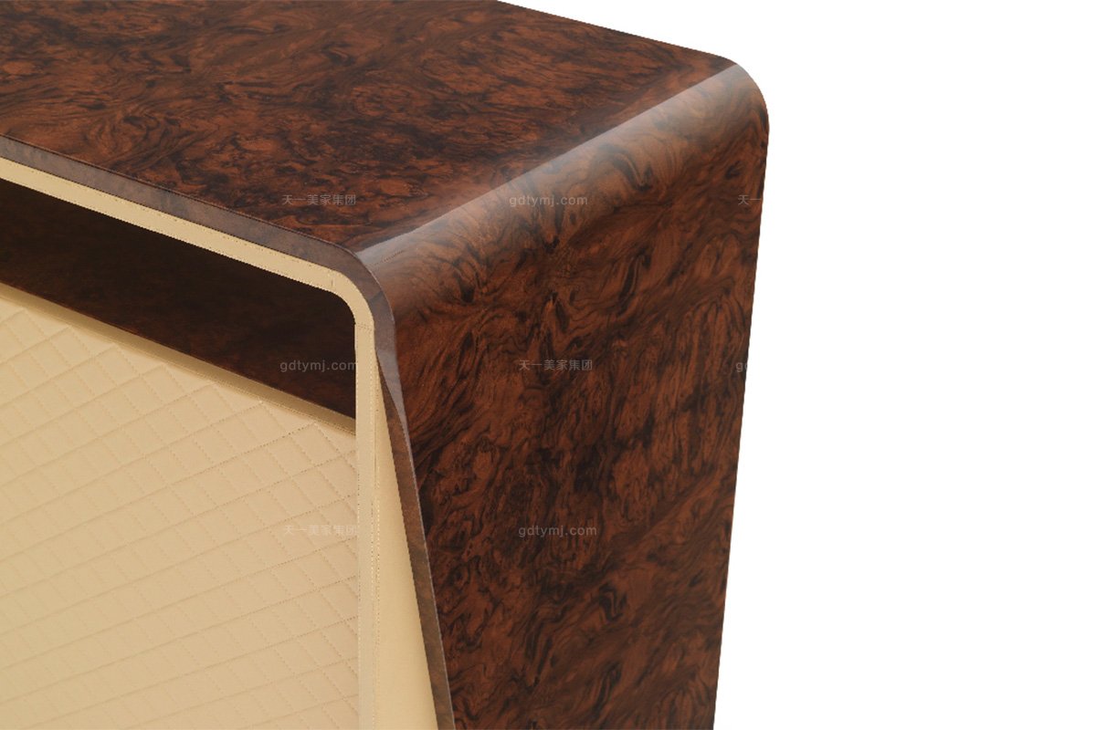 名貴奢華典雅品牌別墅家具木皮拼花+真皮車格子裝飾柜邊柜細節