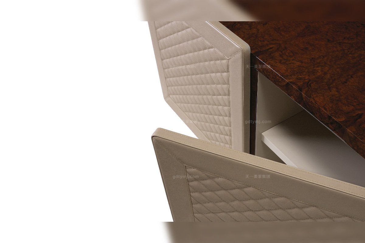 高端奢華品牌別墅豪宅家具實木真皮硬包車格子米色裝飾柜邊柜細節