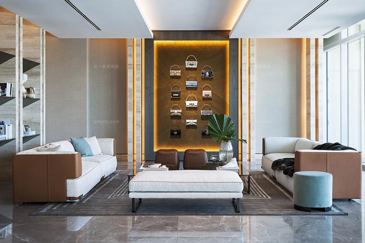 高端真皮別墅客廳沙發組合