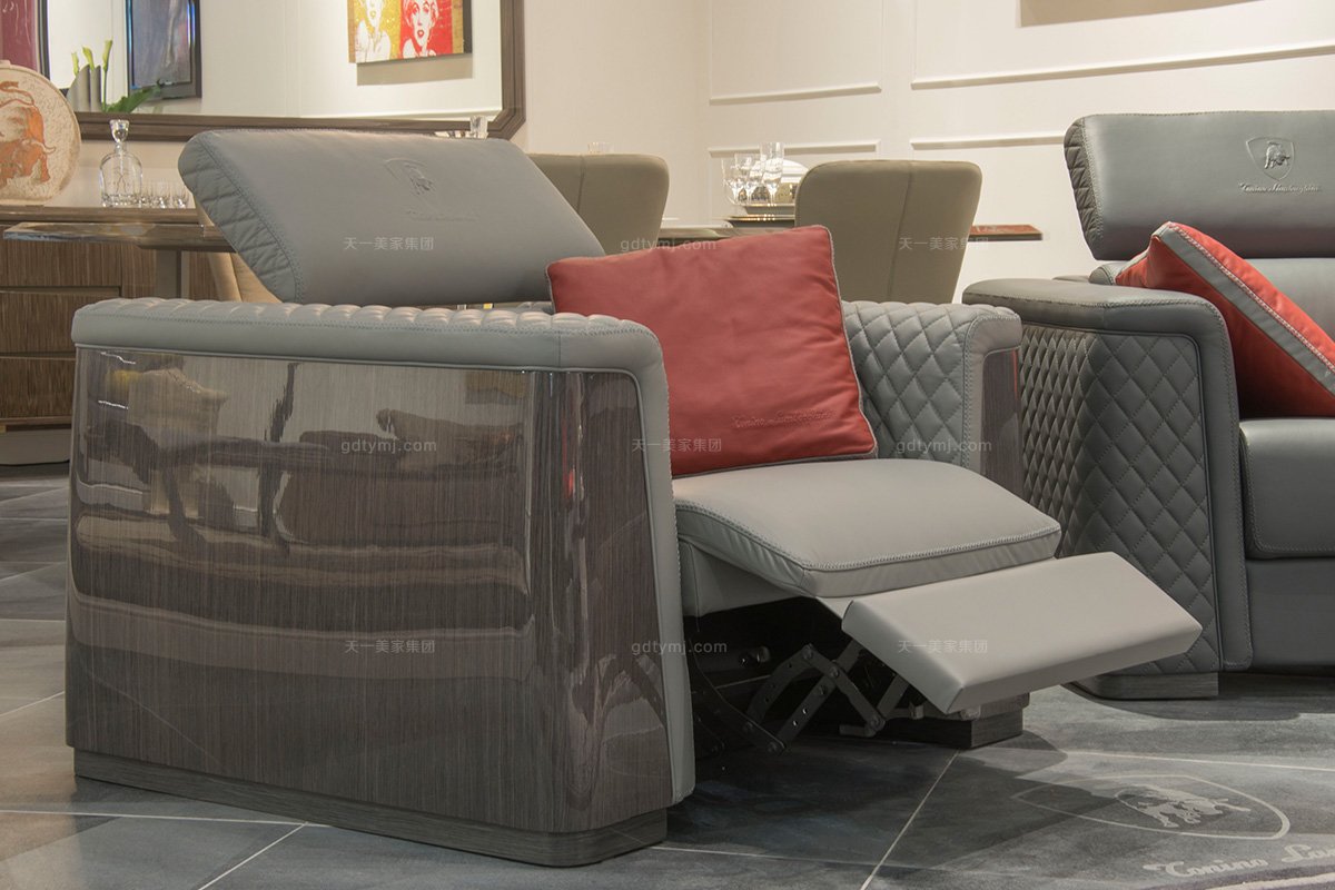 名貴奢華豪華家具品牌客廳輕奢現代灰色舒適功能真皮沙發組合車格子單品3