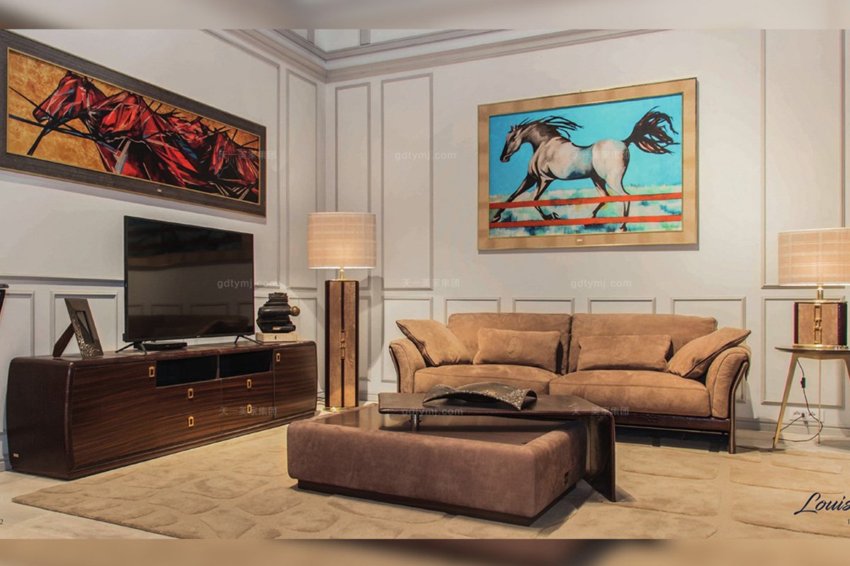 名貴奢華家具品牌輕奢現代客廳棕色布藝軟包沙發組合