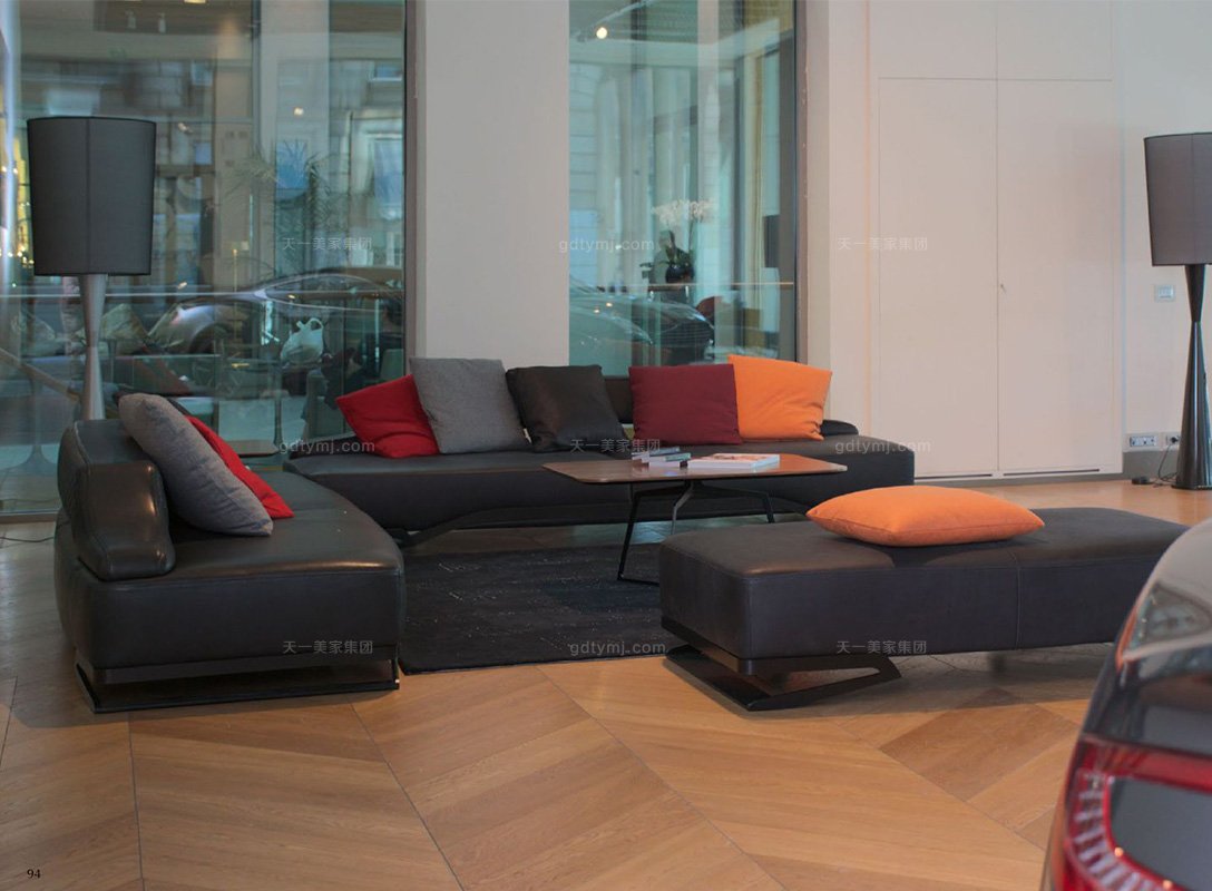 高端輕奢別墅豪宅家具品牌客廳現代時尚黑色真皮組合沙發