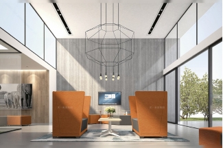 高端時尚辦公家具品牌廠家現代輕奢休息區茶吧橙色高靠背布藝沙發組合系列