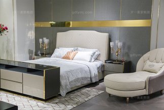 高端輕奢后現代家具風格臥室優質布藝軟包床組合