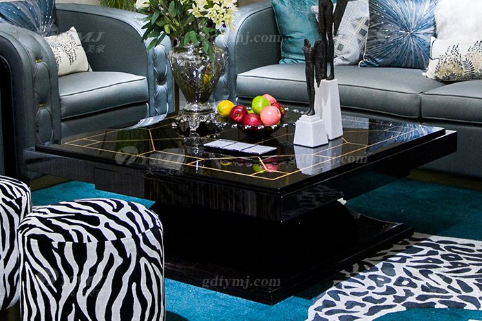 高端私家別墅家具品牌輕奢現代客廳家具時尚藍色真皮沙發組合茶幾