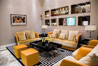 高端大氣豪宅家具別墅輕奢后現代客廳愛馬仕橙真皮沙發組合