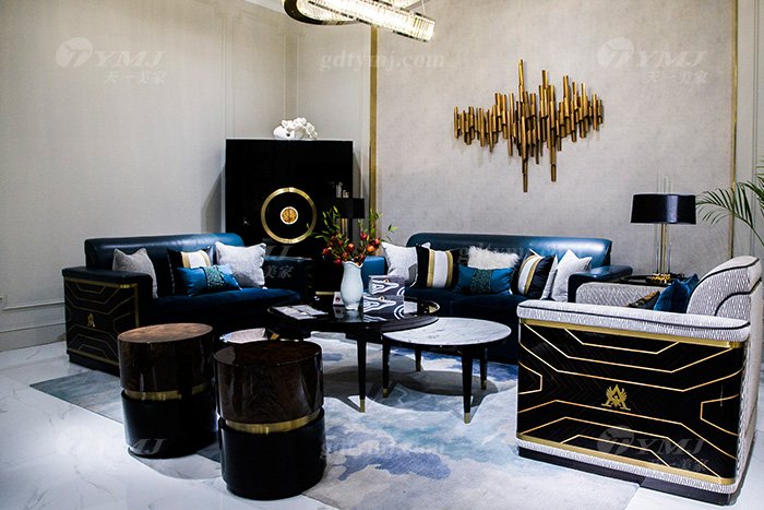 高端奢華家具品牌別墅后現代輕奢家具客廳真皮沙發組合