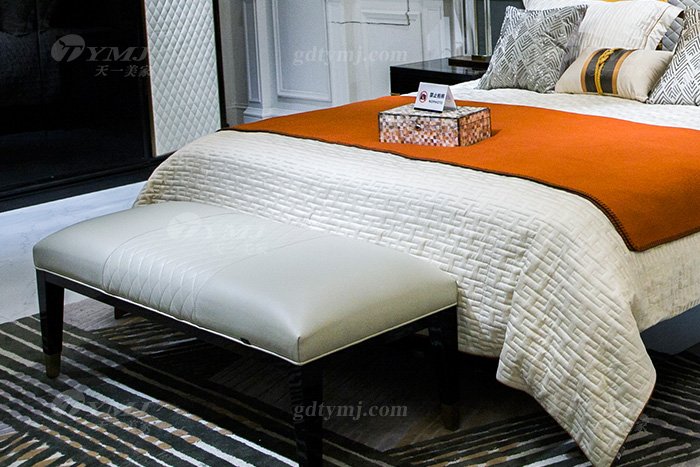 高端奢華豪宅家具別墅會所家具品牌輕奢現代風臥室實木黑檀大床組合床尾凳