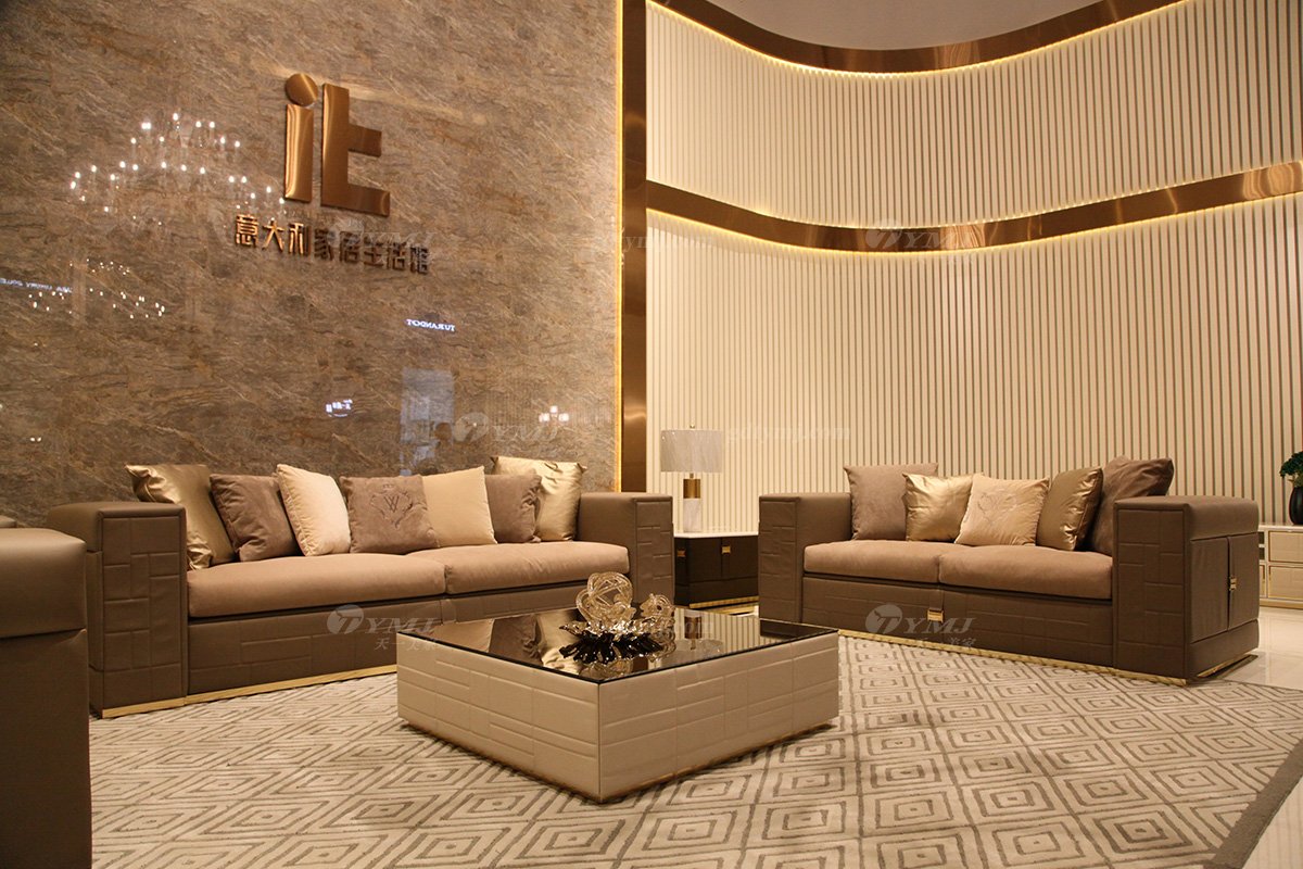 高端意大利純進(jìn)口別墅豪宅輕奢家具品牌時尚客廳真皮沙發(fā)組合場景