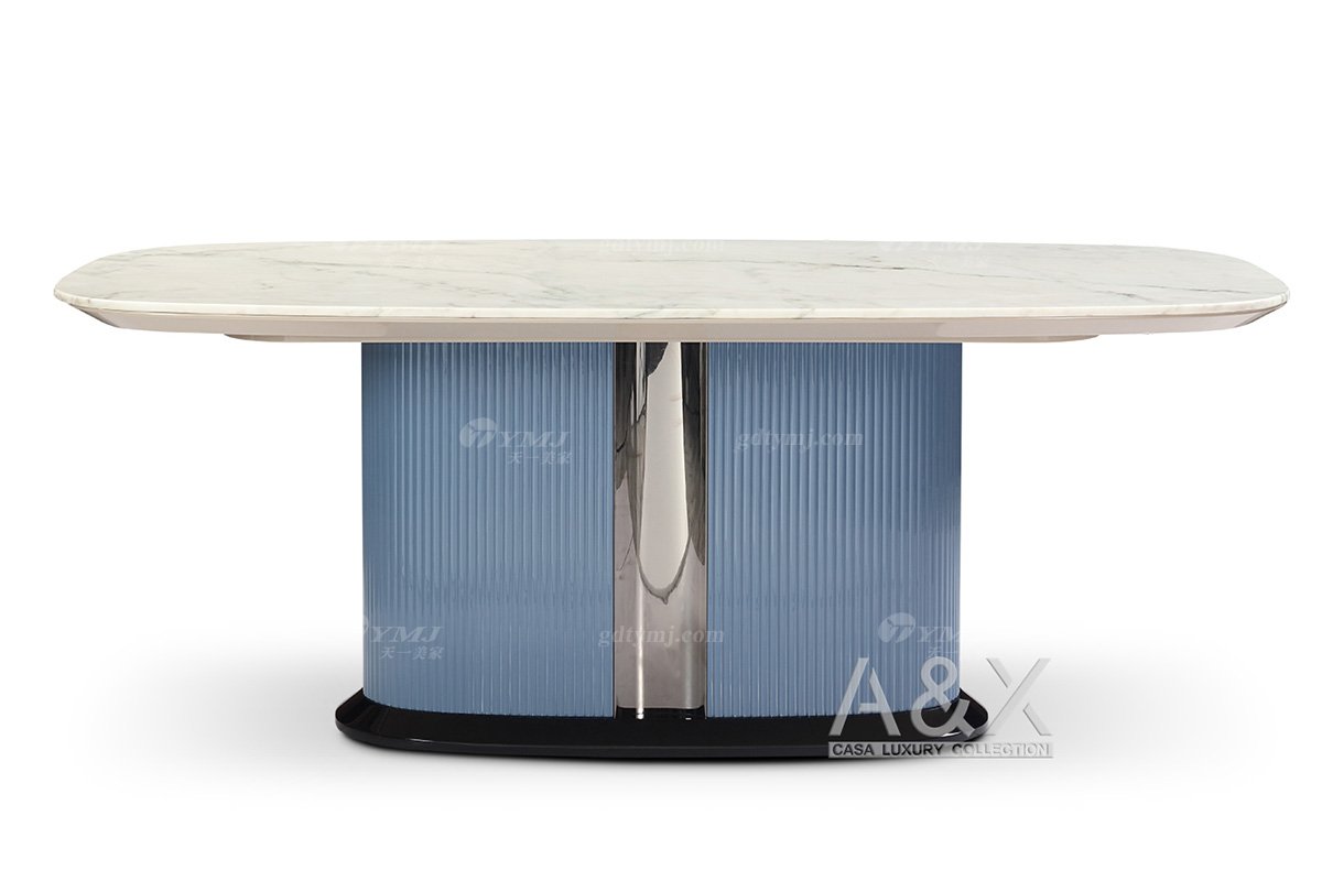 奢華別墅家具品牌輕奢后現代海圖藍色真皮餐廳餐桌餐椅組合系列餐桌