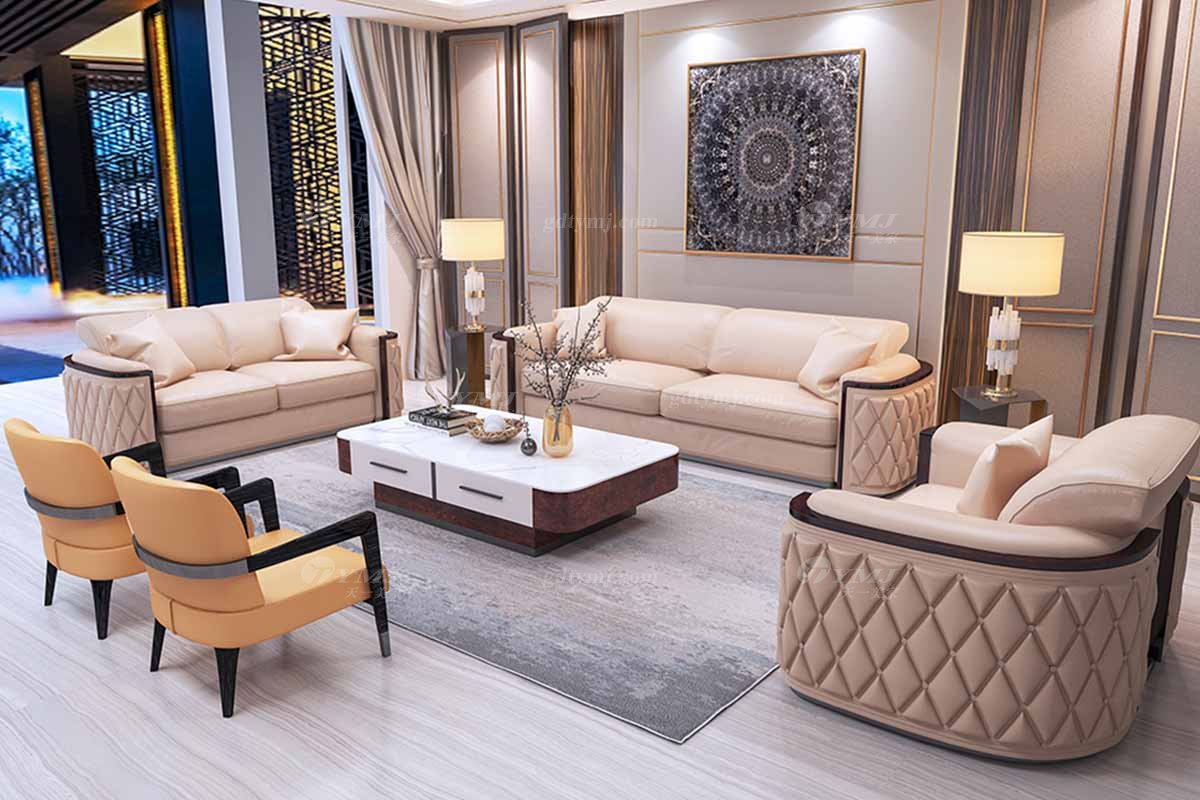 時尚豪宅別墅家具奢華會所家具后現代客廳輕奢真皮沙發組合沙發組合