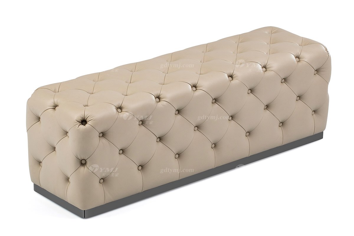 高端別墅會所家具時尚奢華樣板間家具輕奢后現代臥室真皮雙人大床系列床尾凳