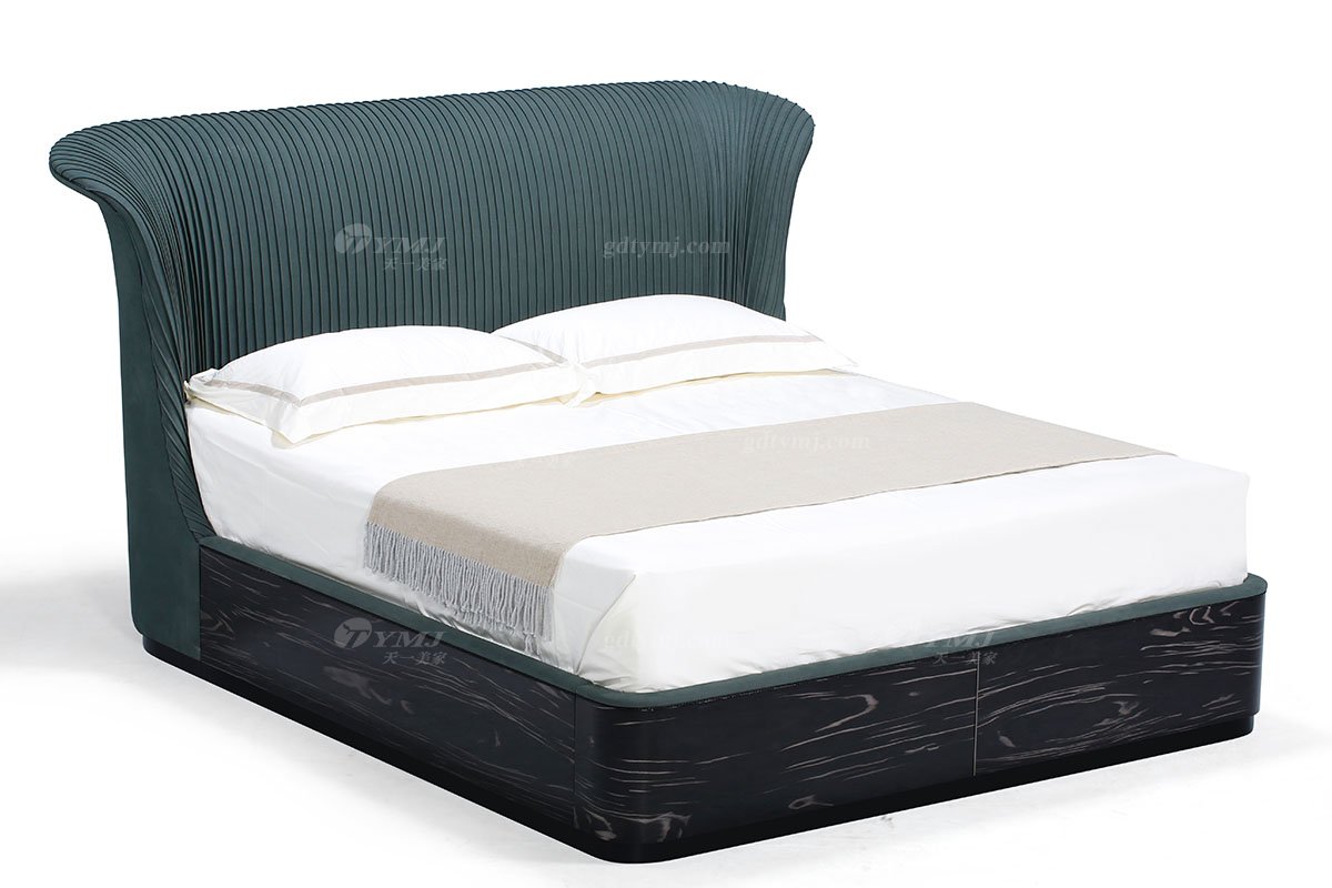 奢華別墅家具時尚奢華樣板間家具輕奢后現代臥室絨面黑蝴蝶綠色雙人大床系列床