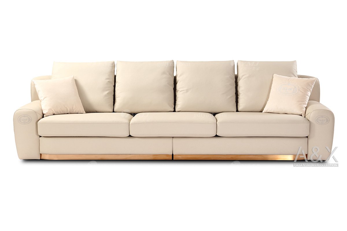 高端別墅豪宅家具品牌高端樣板間家具輕奢后現代時尚米白色頭層皮四位沙發