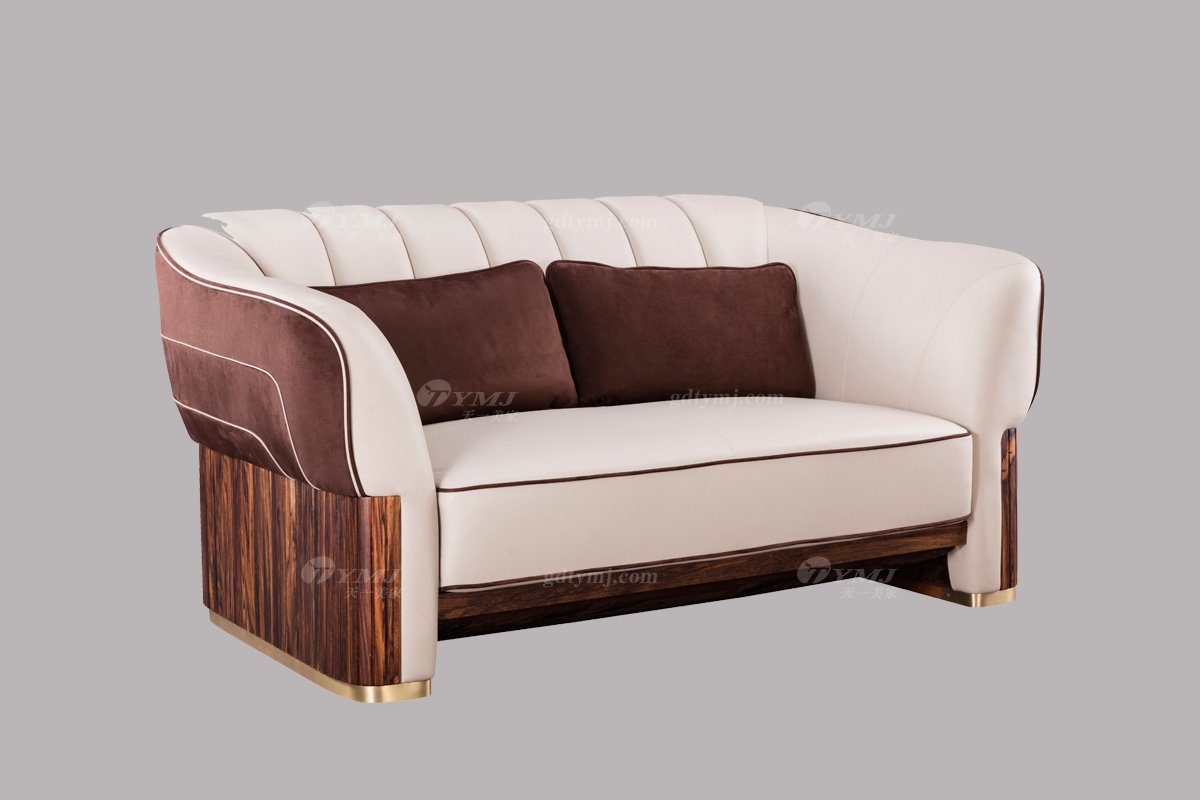 高端豪宅會所家具品牌輕奢新中式風客廳家具高彈高密度海綿實木真皮沙發系列二位沙發