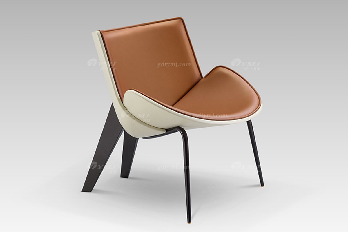 高端別墅家具意式輕奢橙色真皮休閑椅休閑椅LC2806側面2